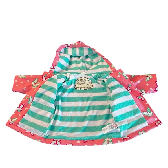 Hatley Green and Pink Baby Raincoat With Butterfly Pattern Size 9-12 Mos - Picture 4 of 10